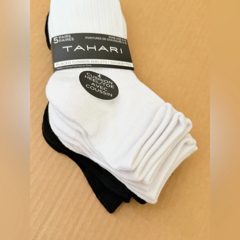 Tahari Cushioned Sole Anklet Socks 5 Pairs Women’s Size 5-10 White/Black